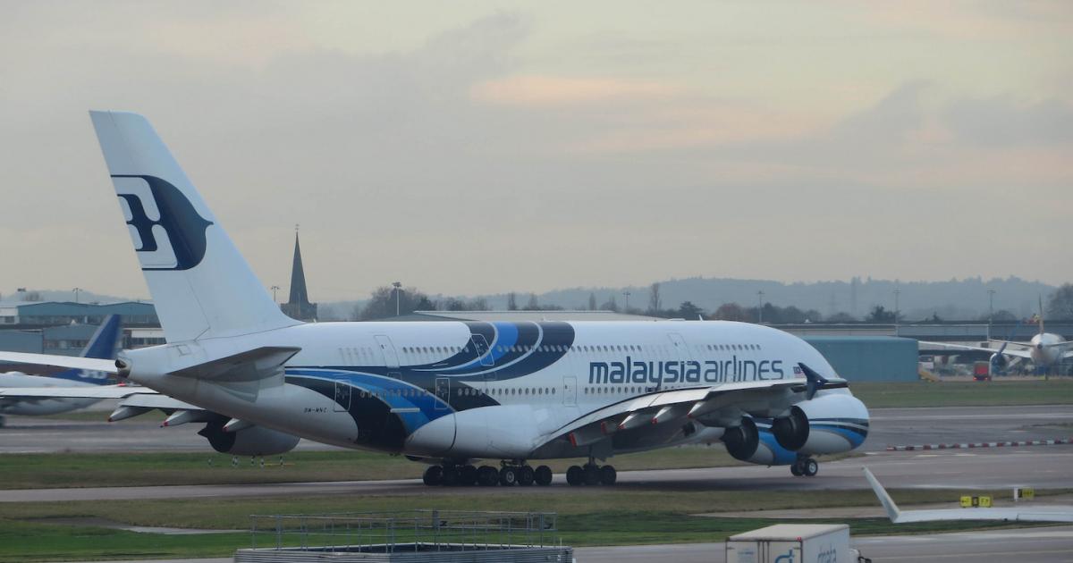 A Malaysia Airlines Airbus A380 taxis at London's Heathrow Airport in December 2013. (Photo: Flickr: Creative Commons (BY) by u07ch)