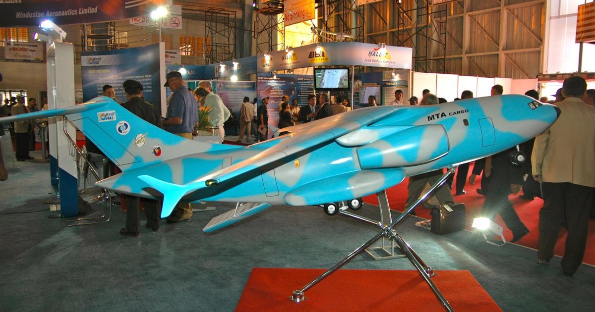 Russian and Indian companies previously exhibited scale models of the planned Multirole Transport Aircraft. (Photo: Vladimir Karnozov)