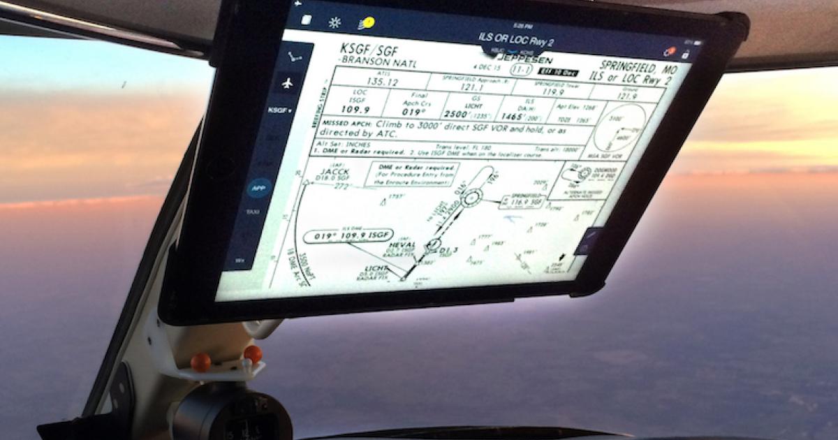 MyGoFlight's iPad Rail Mount system puts tablet EFBs in clear view in tight cockpits.