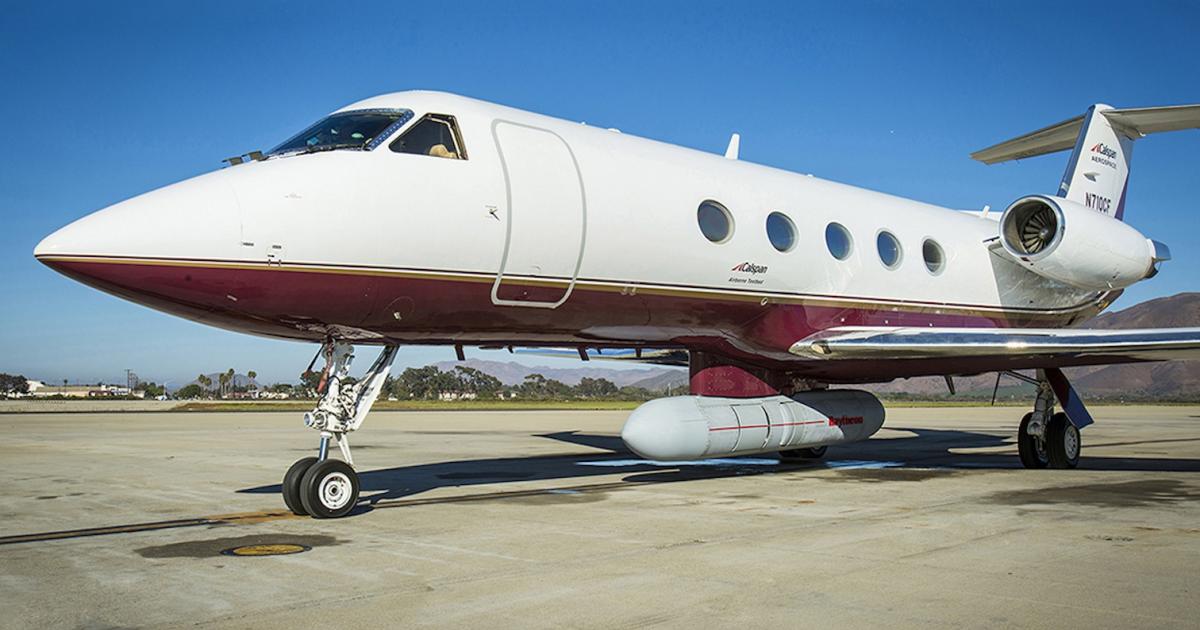 Raytheon mounted a prototype of the Next Generation Jammer on a Gulfstream business jet. (Photo: Jim Haseltine/High-G Productions)