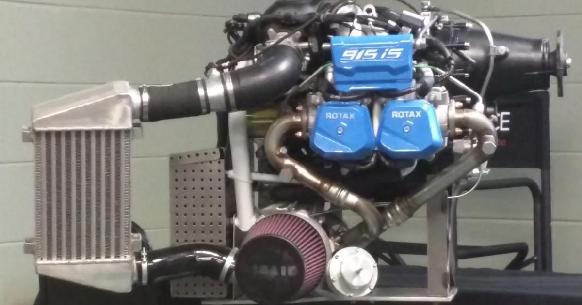 A mockup of the Rotax 915iS with a turbocharger and intercooler, as well as a larger gearbox (Photo: Amy Laboda)
