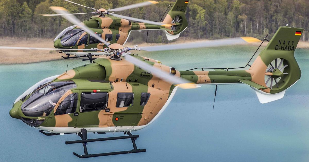 The first two H145Ms for the Thai navy are not yet carrying national insignia, while on training duties in Germany. (Photo: Airbus Helicopters).