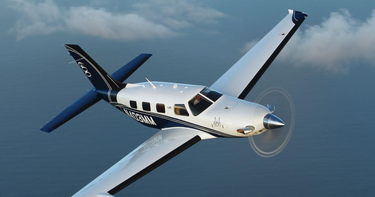 Piper was pleasantly surprised by the performance of its M600 turboprop during flight test. 
As a result, speed and range 
figures were adjusted upward.
