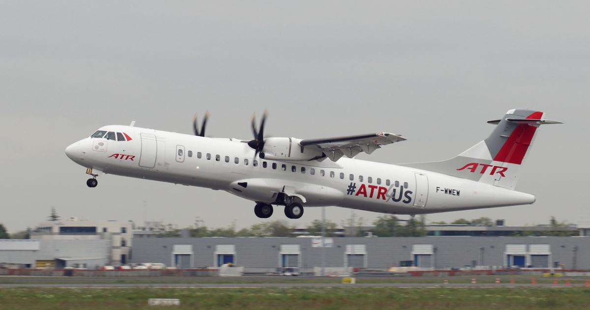 The ATR 72-600 takes off during a multi-city tour of North America. (Photo: ATR)