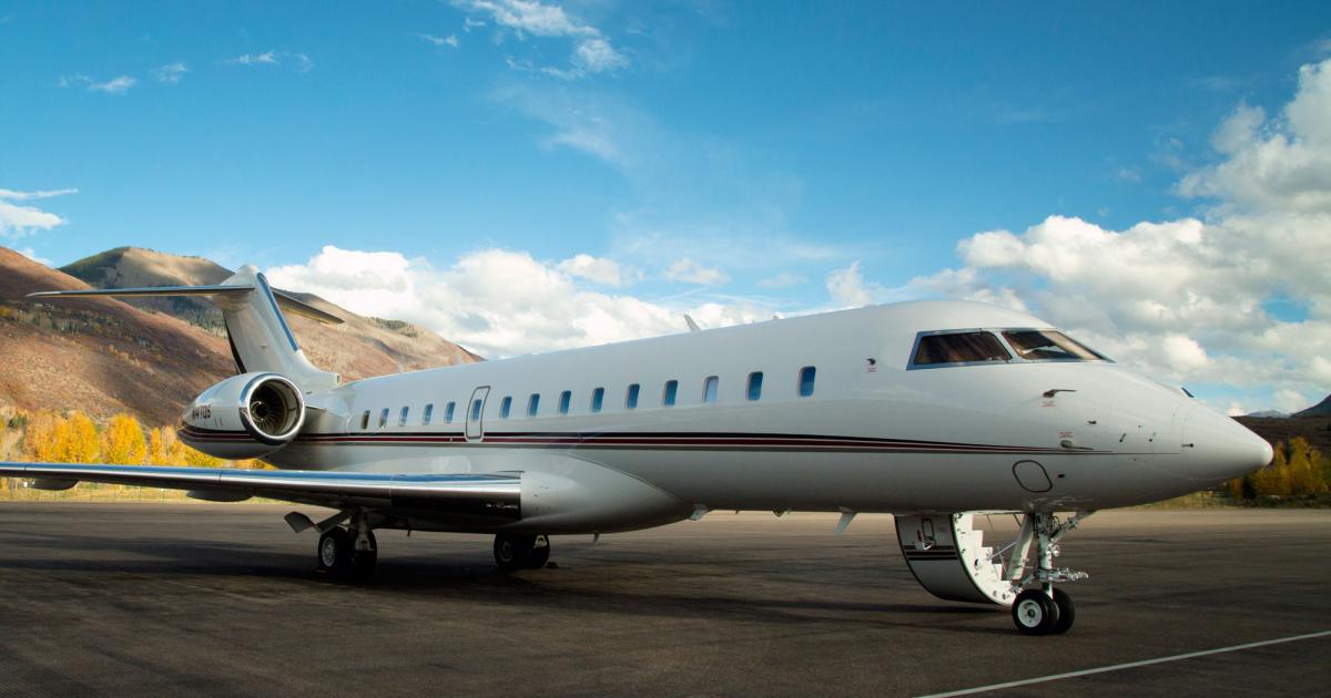 The category of large-cabin jets flown by Part 91K fractionals, such as this NetJets Global 6000, was a bright spot in Argus International's latest business aircraft flight activity report. In April, flying increased by 14.2 percent in aircraft in this individual category, while overall business flying in North America posted a 0.6 loss from a year ago. (Photo: NetJets)