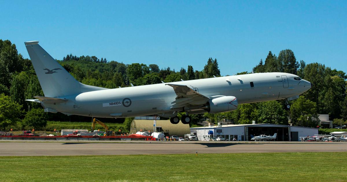 The first P-8A for the Royal Australian Air Force made its first flight on May 23. (Photo: Boeing)
