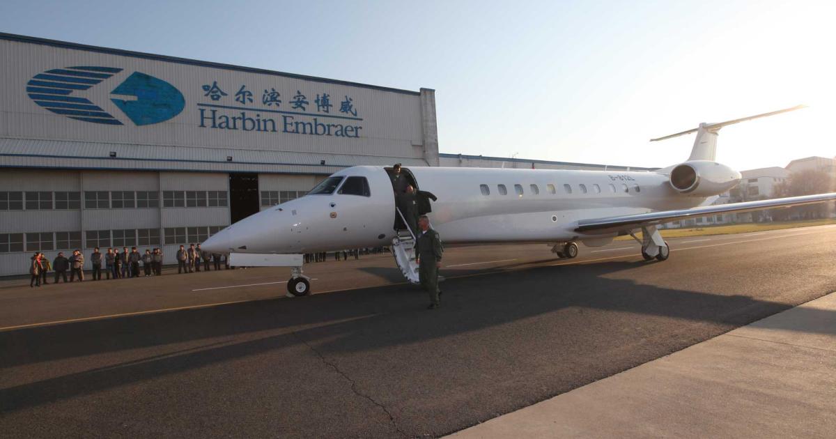 Embraer and Avic subsidiaries Harbin Aviation Industry and Harbin Hafei Aviation Industry will end their Chinese joint-venture company Harbin Embraer Aircraft Industry, the companies announced on June 1. The facility produced Embraer ERJ-145 regional jets from 2004 to 2010 and Legacy 650 business jets from 2012 to 2016. (Photo: Embraer Executive Jets)