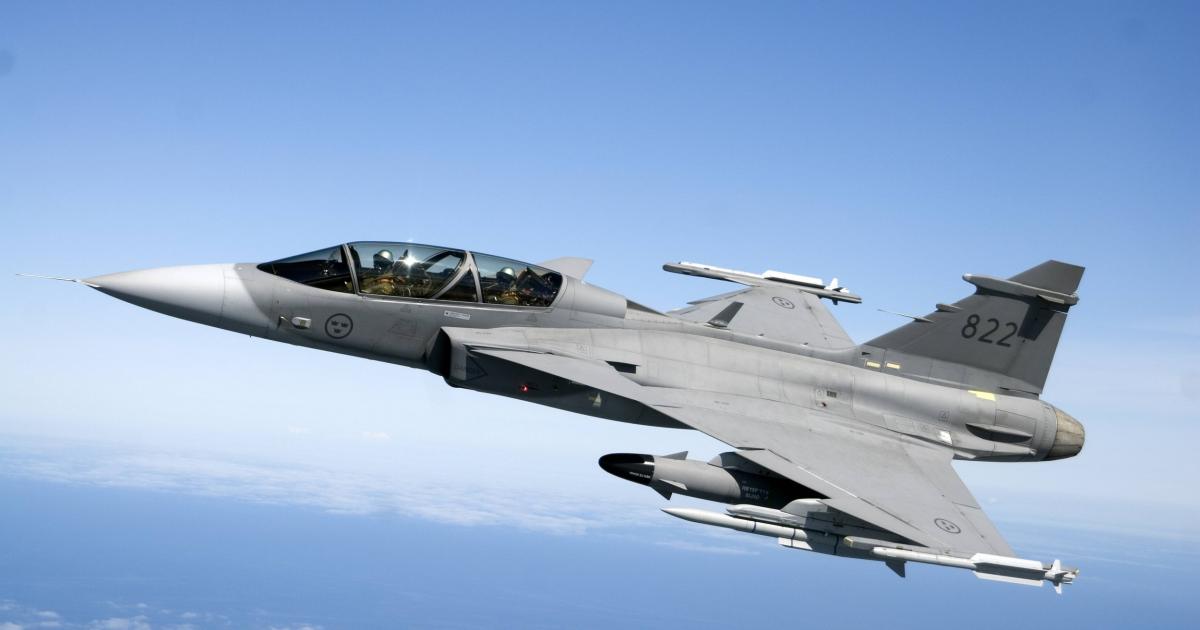 The Gripen’s appeal is helped by low operating costs. This is a two-seat Gripen D. (Saab)