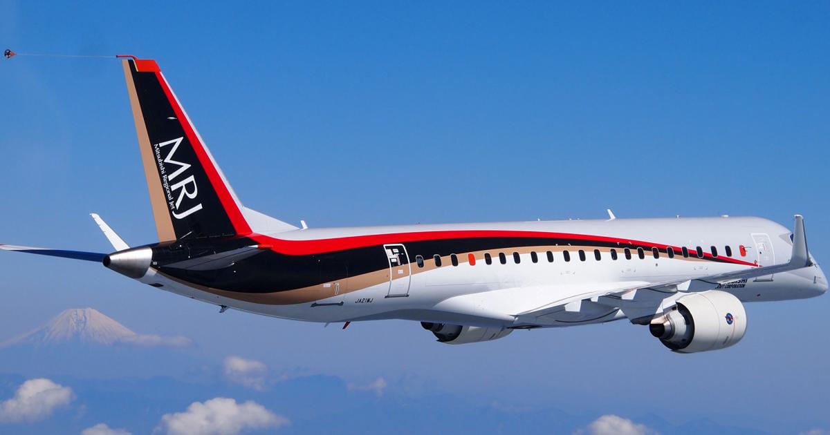 Mitsubishi plans to ferry the MRJ test airplane, FTA 1, to the U.S. for the balance of its flight testing.
