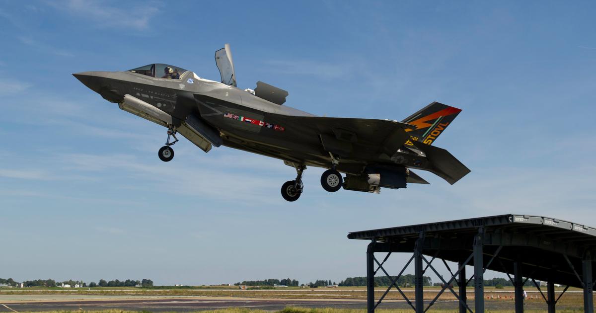BAE Systems test pilot Peter "Wizzer" Wilson puts the F-35 through ski jump evaluation in preparation for UK aircraft carrier service. [Photo: Lockheed Martin]