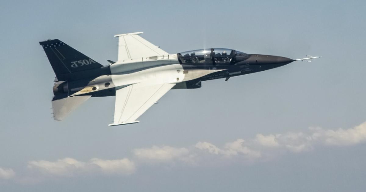 The first T-50A jet trainer completed its maiden flight from Sacheon, South Korea. (Photo: Lockheed Martin)
