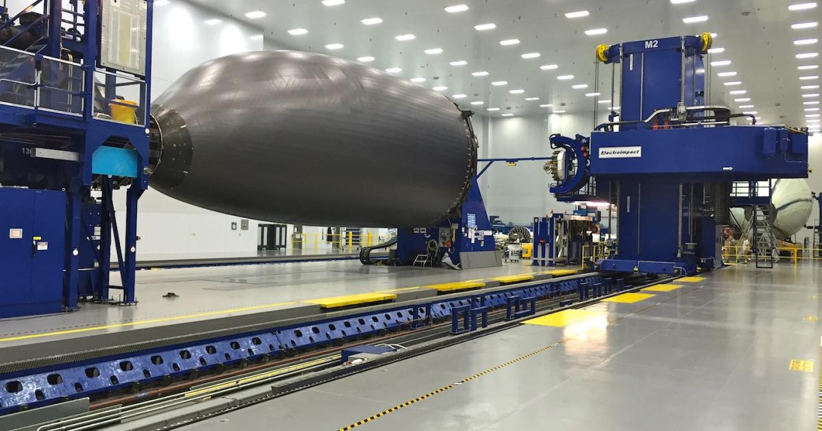 The nose and forward fuselage of the Boeing 787 is constructed in Spirit's composites manufacturing facility. (Photo: Bill Carey)