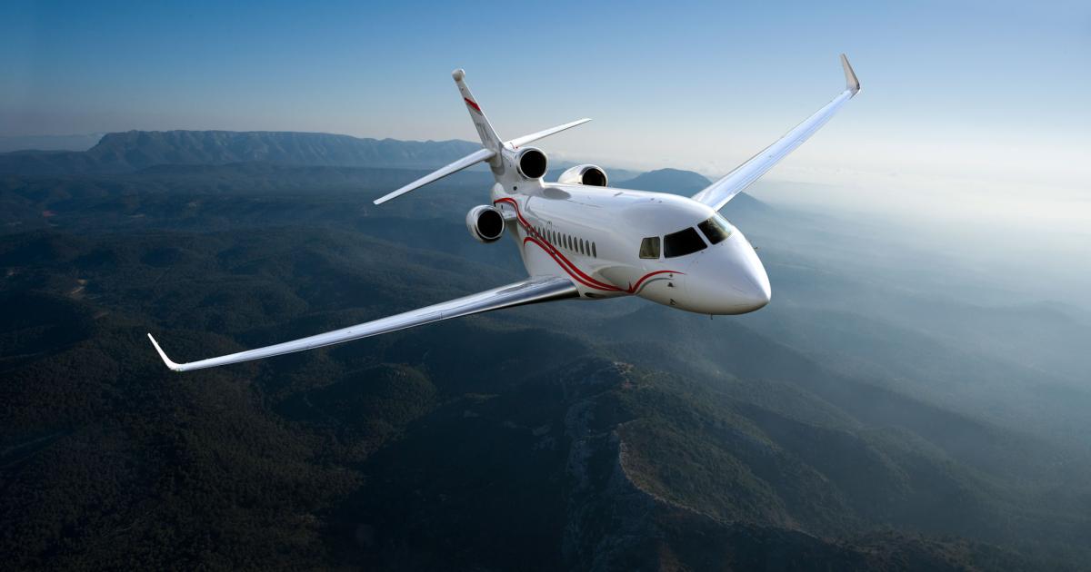 The number of large aircraft available for sale has stabilized at 12 percent, led by the Falcon 7X (shown) and G450. (Photo: Dassault Falcon)