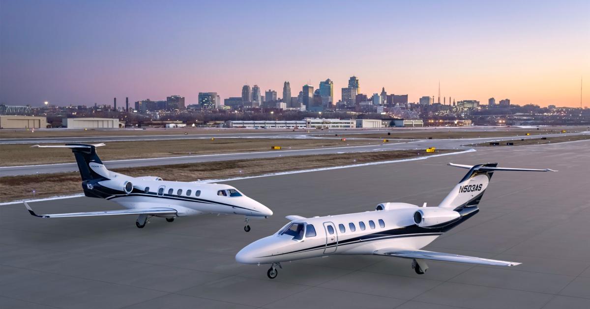 Executive AirShare operates nine Embraer Phenom 300s (left), two Citation CJ2+s (right) and four Beechcraft King Air 350s in its fractional-share operation. (Photo: Executive AirShare)
