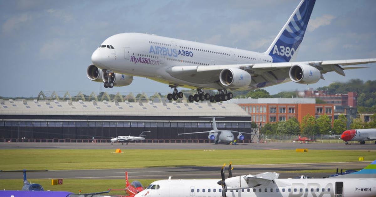 The Airbus A380 arrives at the Farnborough Air Show on July 11. Airbus has decided to cut production on the superjumbo from 27 last year to just 12 in 2018. (Photo: Airbus)