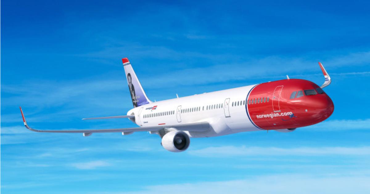 Norwegian will be the first low-cost carrier to operate the A321LR when it enters service in 2019. (Image: Airbus)