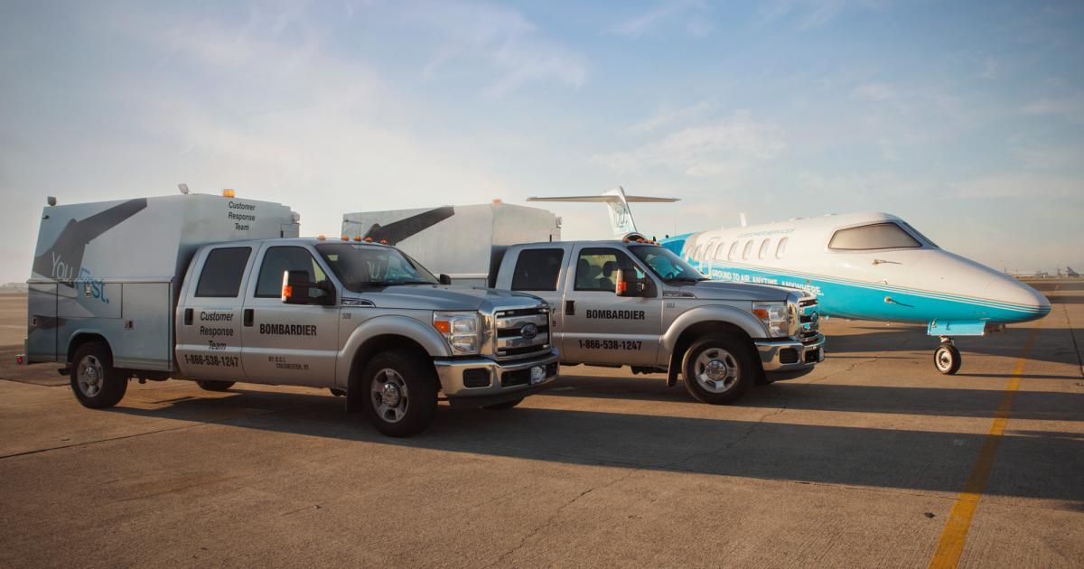 Bombardier Business Aircraft's 15 mobile maintenance units in the U.S. and Europe have performed more than 4,000 maintenance events, a milestone reached just three years after the company launched them. (Photo: Bombardier Business Aircraft)