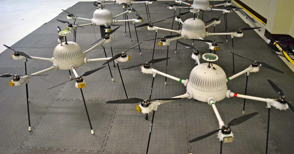 PARC hexrotors were stored on the assembly floor last summer during a visit to CyPhy Works in Danvers, Mass. (Photo: Bill Carey)