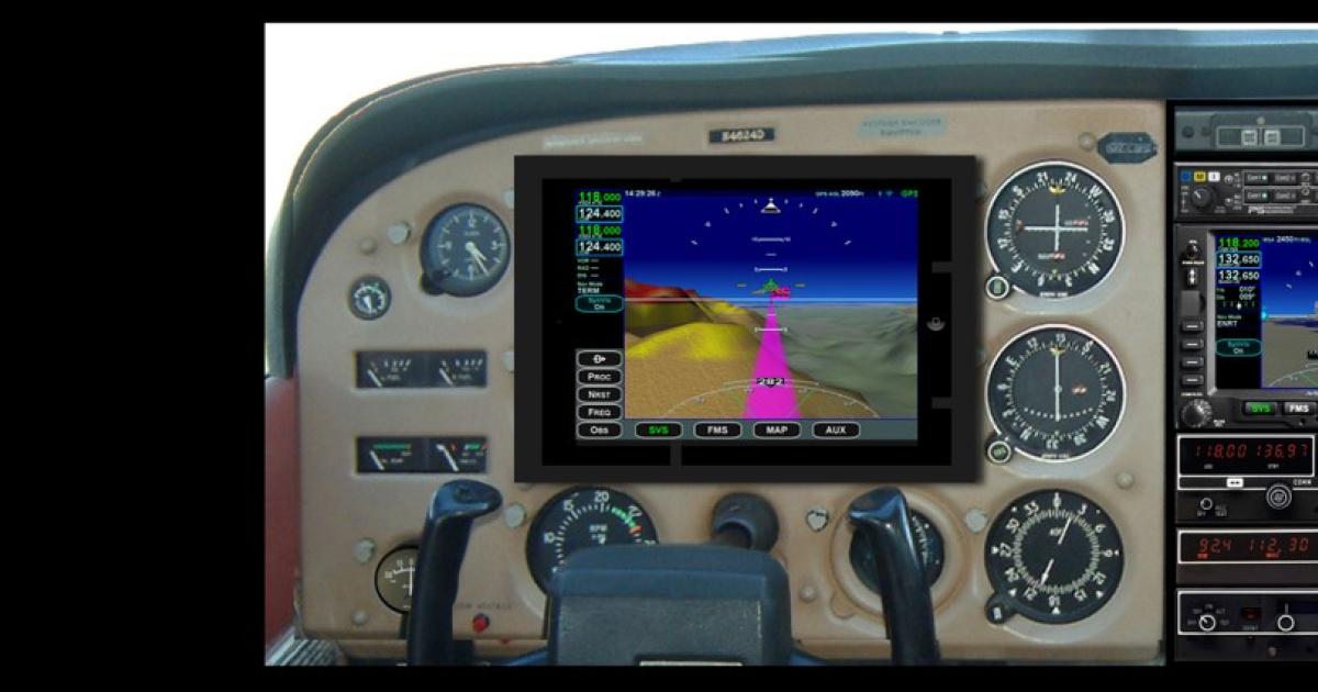 Avidyne is demonstrating the ability to run its IFD series synthetic vision display on an Apple iPad.