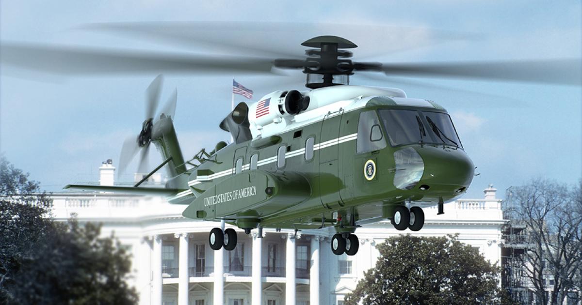 Shown is an artist's rendering of the VH-92A Presidential helicopter, a modified Sikorsky S-92. (Image: Lockheed Martin)