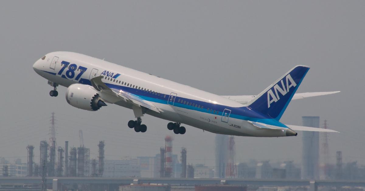 The first ANA Boeing 787 takes off from Tokyo Haneda Airport. The airline now operates 50 Rolls-Royce-powered 787s. (Photo: Flickr: <a href="http://creativecommons.org/licenses/by-sa/2.0/" target="_blank">Creative Commons (BY-SA)</a> by <a href="http://flickr.com/people/bribri" target="_blank">BriYYZ</a>)