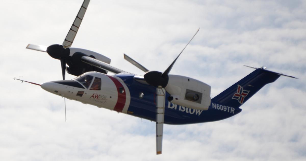 On August 10, AW609 tiltrotor prototype AC1 arrived at Leonardo-Finmeccanica's Philadelphia plant after flight testing resumed in Arlington, Texas. The AW609 flight-test program had been halted following the fatal October 2015 crash of AC2 in Italy. (Photo: Leonardo-Finmeccanica)

