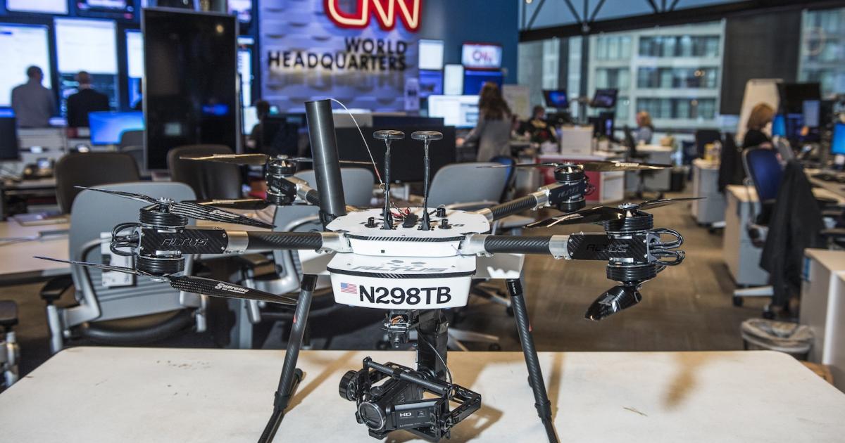 Altus Delta X8 multi-rotor drone is shown in the newsroom at CNN headquarters in Atlanta, Ga. (Photo: CNN)