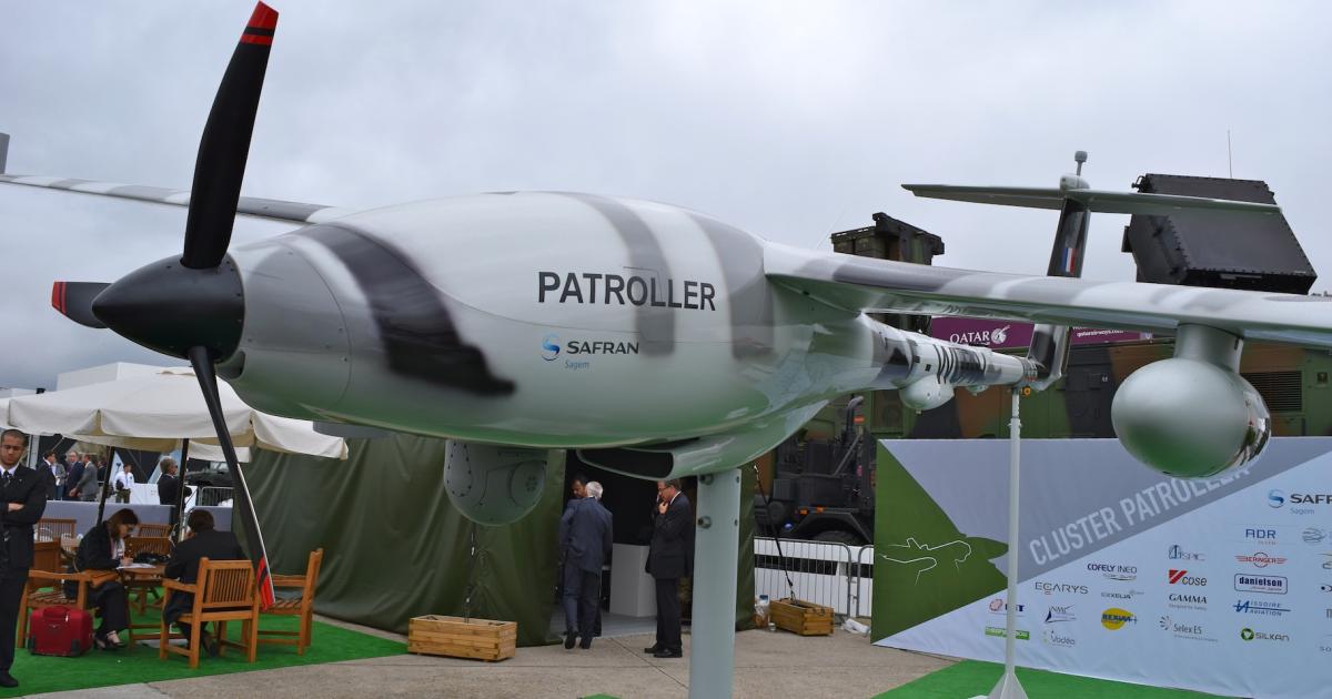 Sagem featured a model of the Patroller outside of its exhibit at the 2015 Paris Airshow. (Photo: Bill Carey)