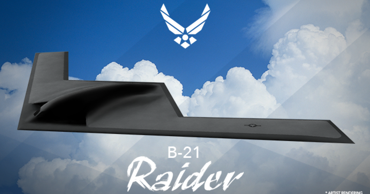 The U.S. Air Force released this artist's rendering of the B-21 long-range strike bomber, which it has christened the Raider.
