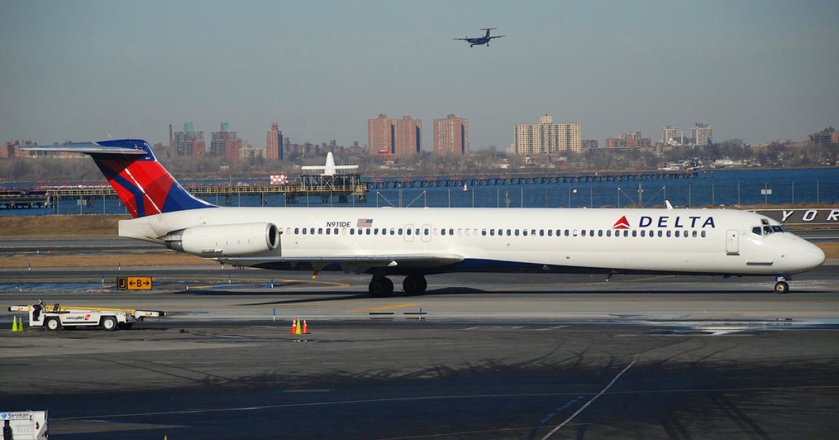A Delta Air Lines MD-88 taxis at New York LaGuardia Airport. (Photo: Flickr: <a href="http://creativecommons.org/licenses/by-sa/2.0/" target="_blank">Creative Commons (BY-SA)</a> by <a href="http://flickr.com/people/aero_icarus" target="_blank">Aero Icarus</a>)