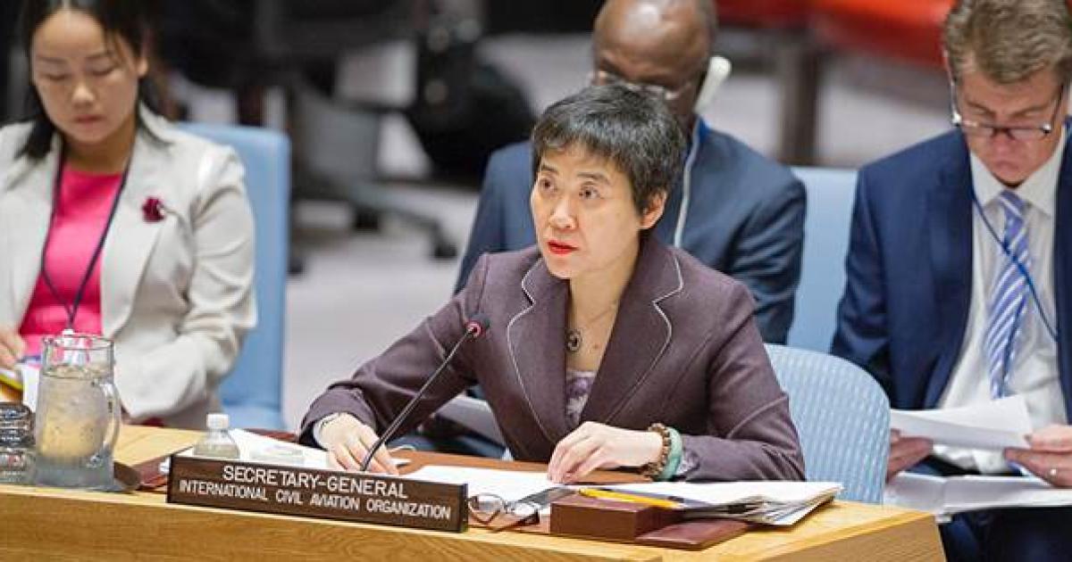 ICAO Secretary General Fang Liu addresses the United Nations Security Council ministerial session on September 22. (Photo: ICAO)