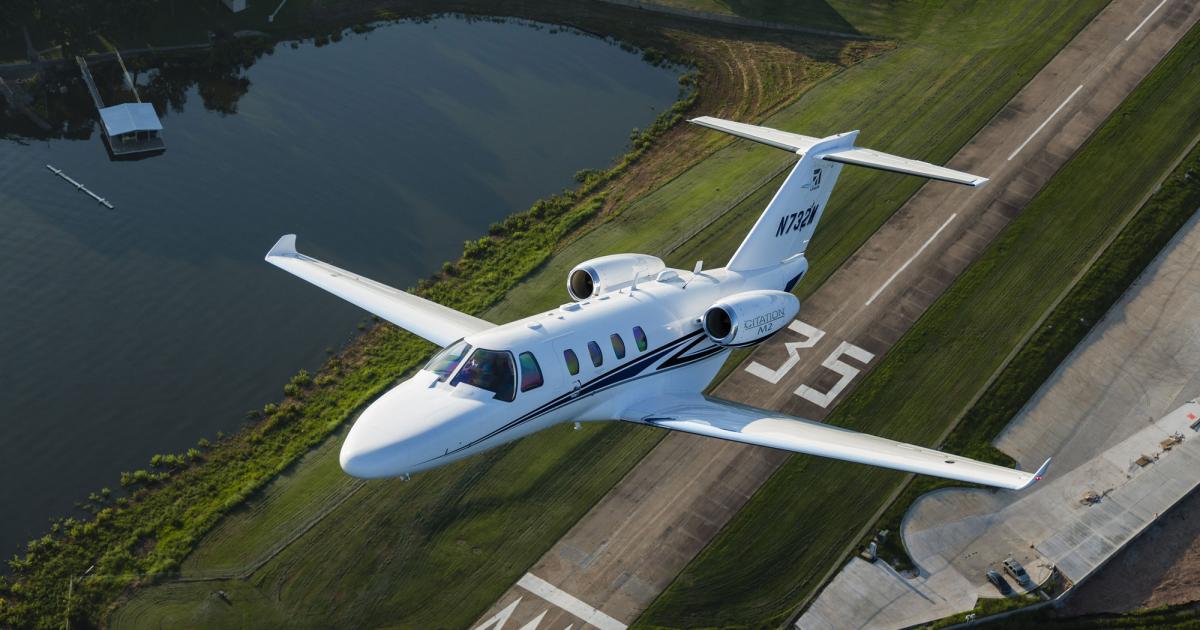 Textron Aviation delivered 41 business jets in the third quarter, up from 37 in the same period ago. The Citation M2 (pictured) and Latitude accounted for these gains, said Textron chairman, president and CEO Scott Donnelly. (Photo: Textron Aviation)