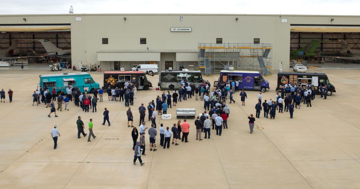 The staff at Jet Aviation St. Louis celebrated after it received the Crystal Award from Rockwell Collins for their work on Venue CMS installations. Also recognized was the location’s work on STCs for FANS installations on the Bombardier Challenger series.
