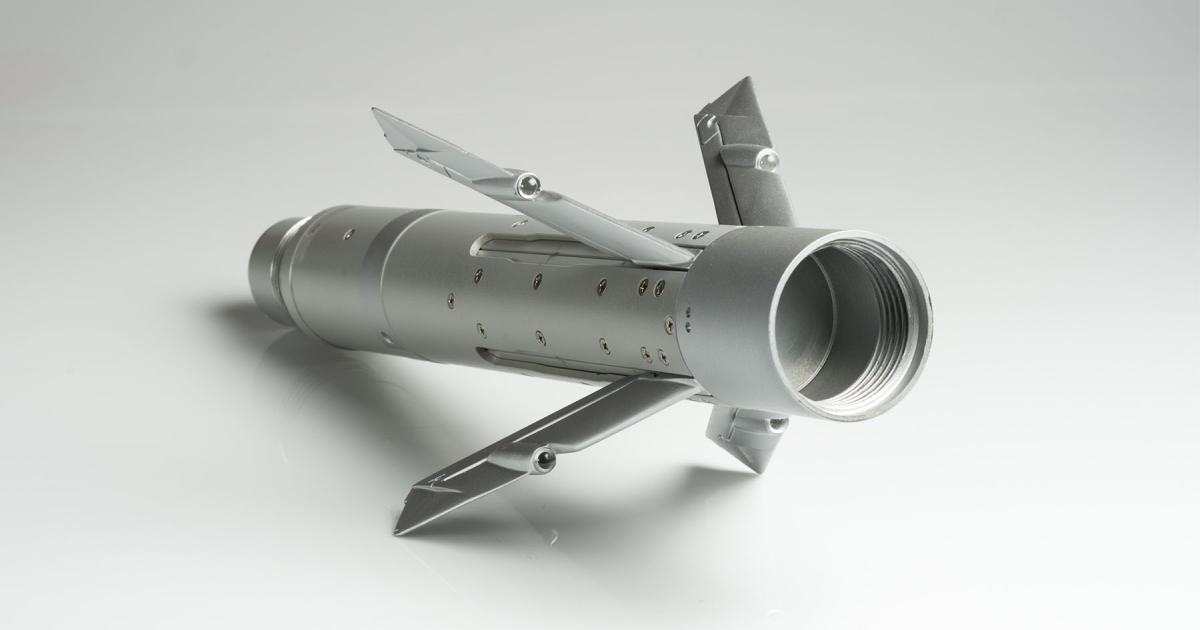 The APKWS mid-body guidance section converts a standard unguided munition into a laser-guided rocket. (Photo: BAE Systems)