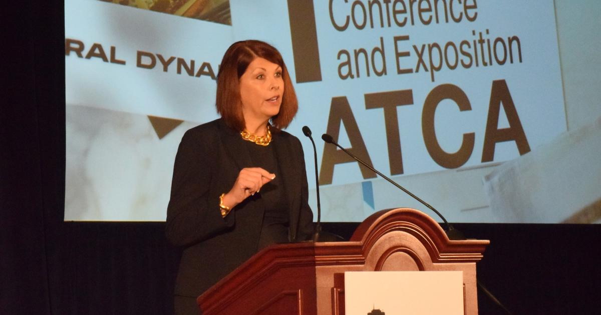 FAA Air Traffic Organization chief operating officer Teri Bristol addresses the ATCA conference on October 19. (Photo: Bill Carey)