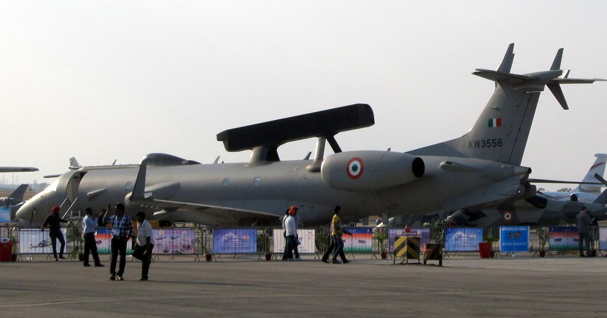 Three EMB-145 turboprop airliners were converted in India for the AWACS mission. (Photo: Neelam Mathews)