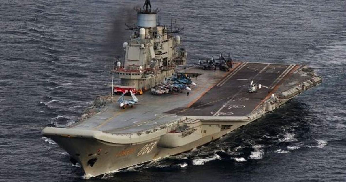 The aircraft carrier Admiral Kuznetsov led a Russian naval task force toward Syria via the North Sea. (Norwegian MoD)  