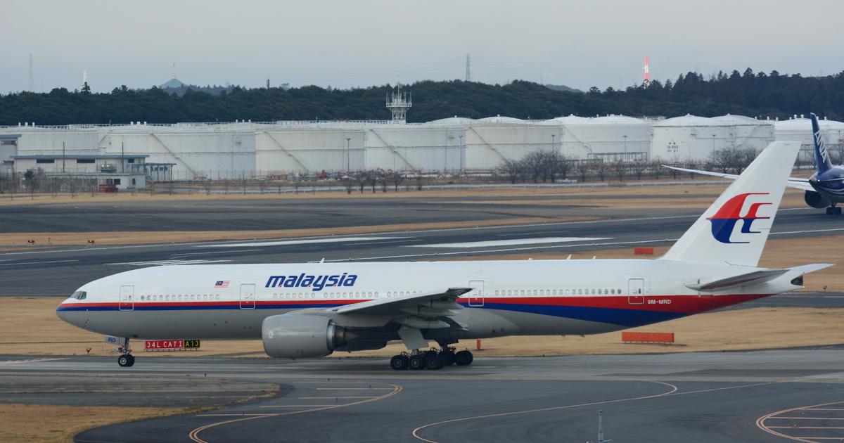 A Malaysia Airlines Boeing 777-200 taxis at Tokyo Narita Airport. (Photo: Flickr: <a href="http://creativecommons.org/licenses/by-sa/2.0/" target="_blank">Creative Commons (BY-SA)</a> by <a href="http://flickr.com/people/129575161@N05" target="_blank">masak2_ukon</a>)