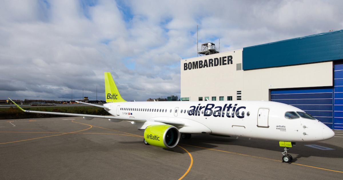 Bombardier unveiled Air Baltic's first CS300 on October 26 in Mirabel, Canada. (Photo: Bombardier)
