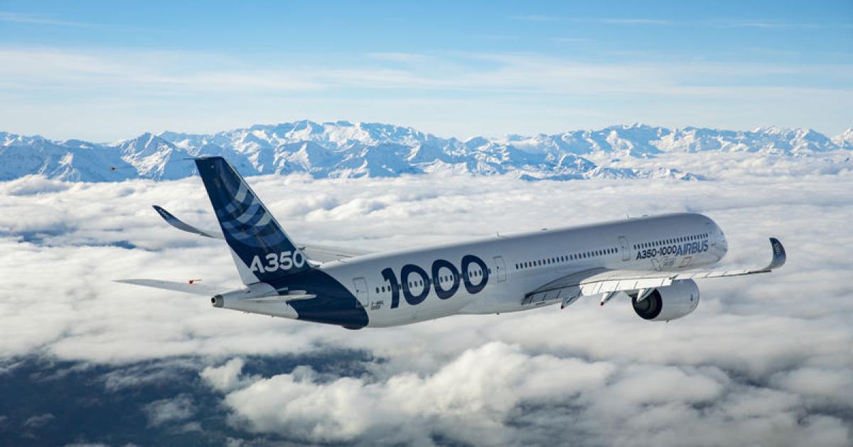 The first of three Airbus A350-1000 flight-test aircraft took to the air on November 24. (Photo: Airbus)