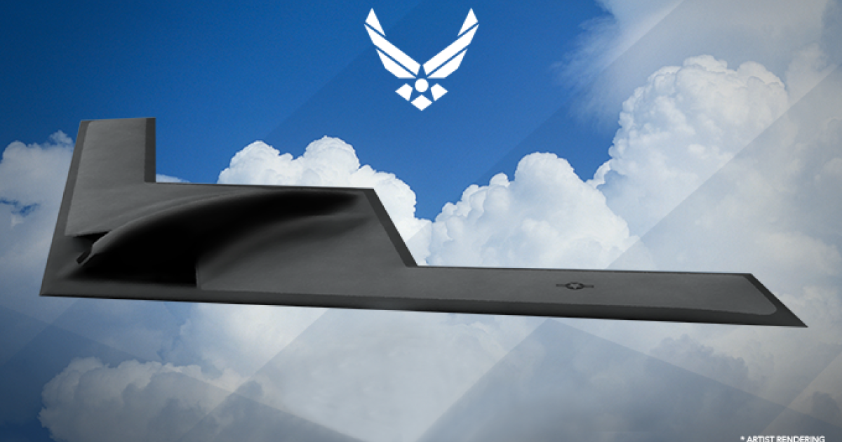 Northrop Grumman featured a wall-sized image of the B-21 bomber at the Air Force Association conference in September.