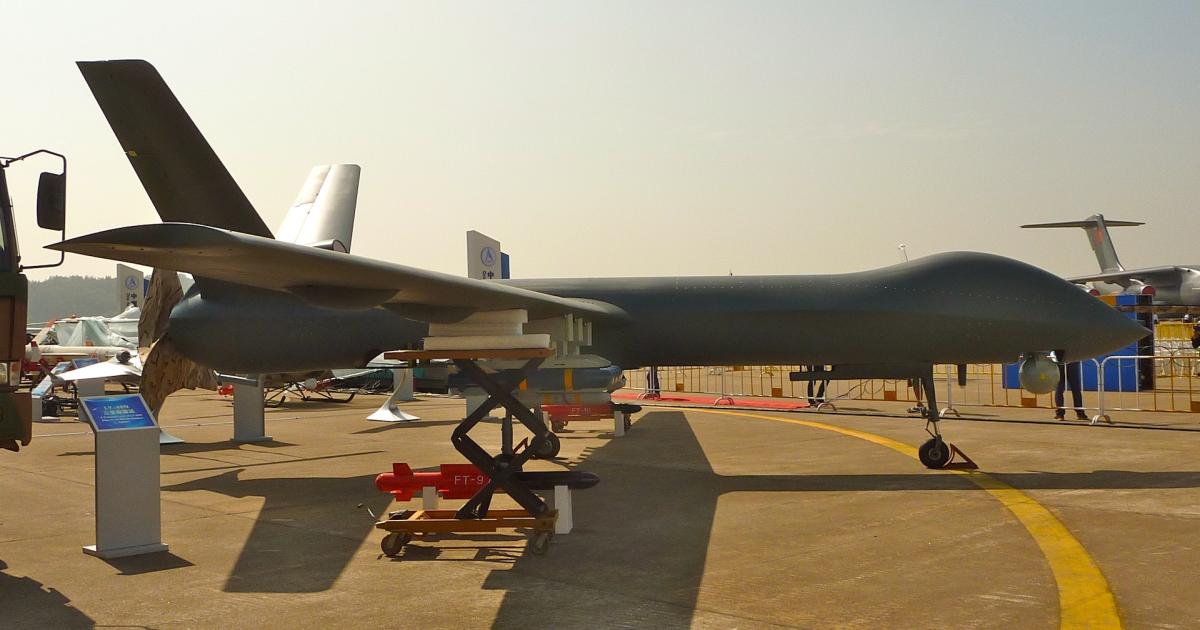 China Aerospace Science and Technology Corporation CH-5 unmanned aircraft is displayed at Airshow China. (Photo: Reuben Johnson)