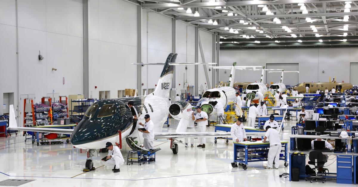 Production of the HA-420 HondaJet is expected to ramp up to 80 aircraft by March 2019, said HondaJet president and CEO Michimasa Fujino. In the first nine months, 16 of the $4.85 million light jets have been handed over to customers. (Photo: Honda Aircraft)