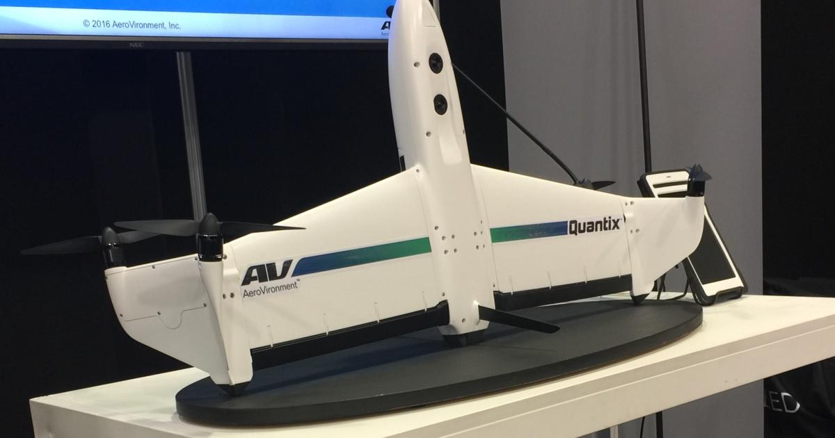 AeroVironment's new Quantix drone system includes multispectral sensors in a compact, four-rotor, vertical takeoff and landing package. Photo: Matt Thurber