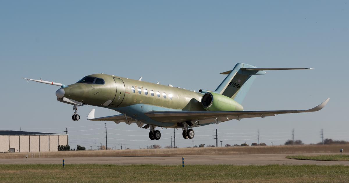 The second Cessna Citation Longitude prototype made its maiden flight on November 19 from Wichita Beech Field. Five Longitudes will eventually be used for flight-test certification, which is expected to culminate in FAA approval in late 2017. (Photo: Textron Aviation)