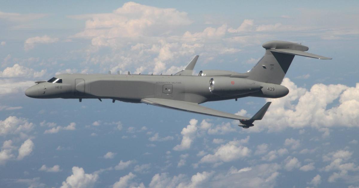 The first of two IAI CAEW aircraft for the Italian air force on one of its final test flights prior to delivery. (photo: IAI)
