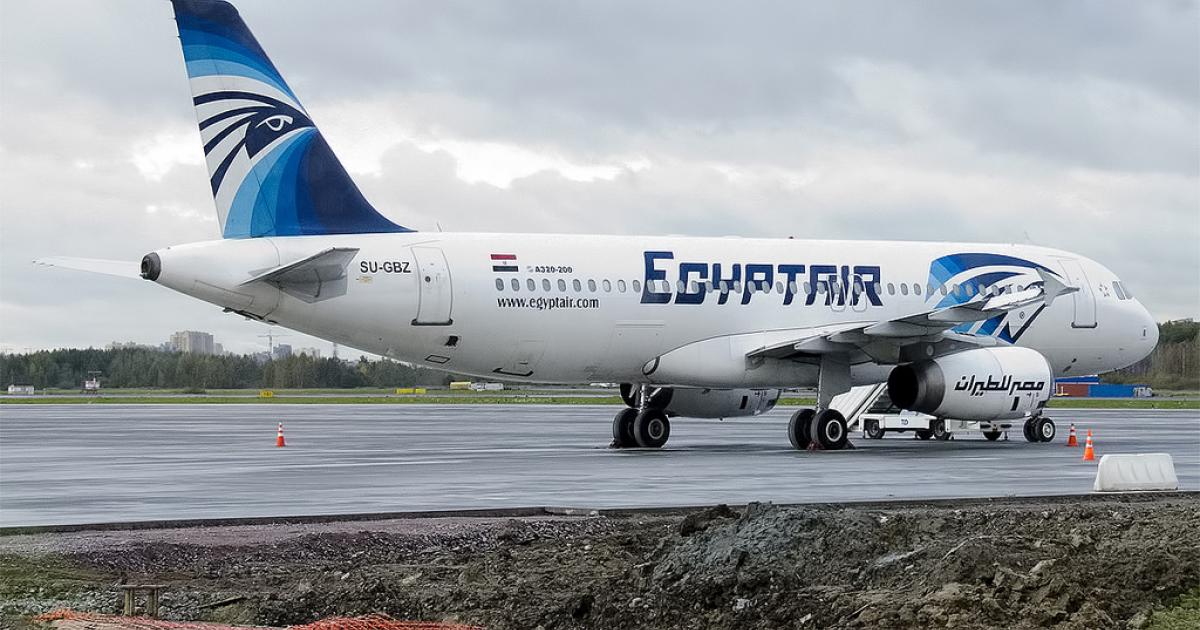 An Egyptair Airbus A320 sits parked at Pulkovo Airport in St. Petersburg, Russia. (Photo: Flickr: <a href="http://creativecommons.org/licenses/by-sa/2.0/" target="_blank">Creative Commons (BY-SA)</a> by <a href="http://flickr.com/people/130961247@N06" target="_blank">Anna Zvereva</a>)