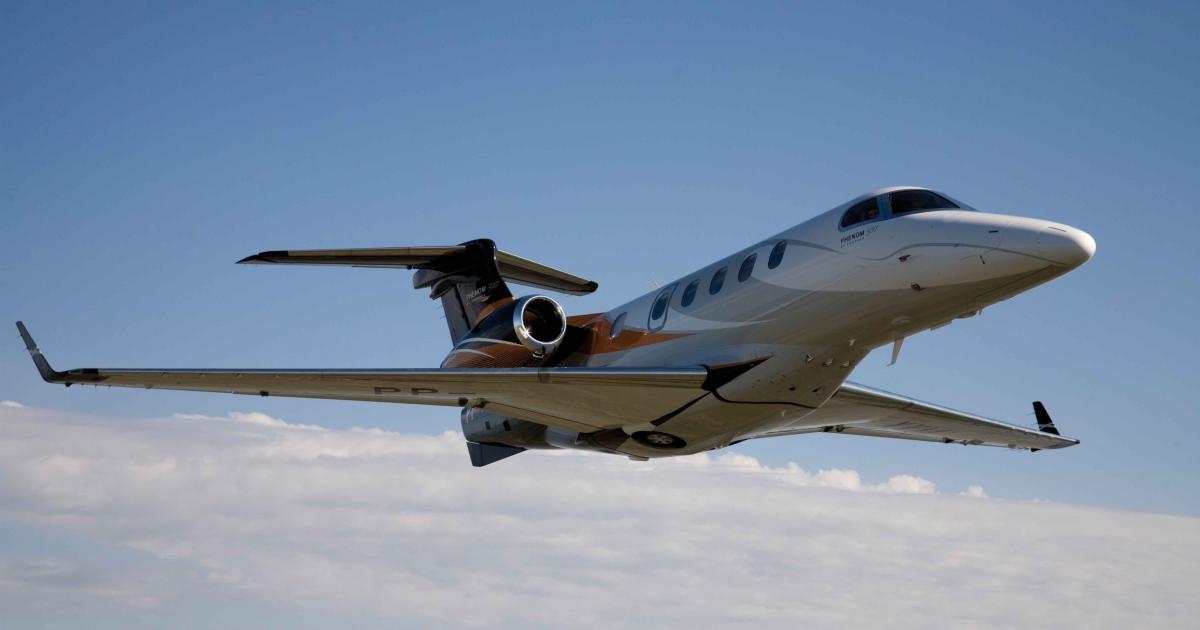 UBS's latest monthly business jet index experienced its largest sequential surge in 13 years. The overall index came in at 45, but the light jet category—which includes the Embraer Phenom 300—jumped to 49, just on the cusp of improving market conditions. (Photo: Embraer Executive Jets)
