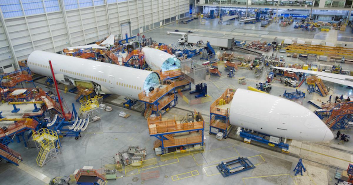 Boeing 787-10 fuselage sections lie ready for final assembly in South Carolina. (Photo: Boeing)