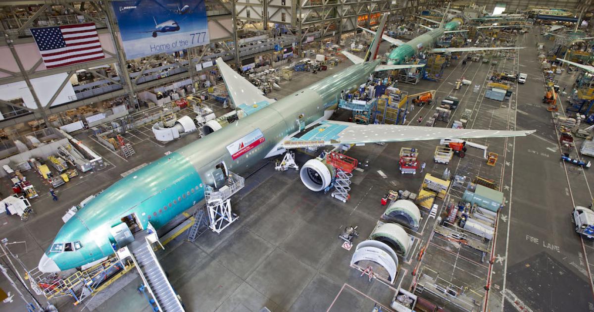 Boeing plans to cut 777 production to five per month in August. (Photo: Boeing)